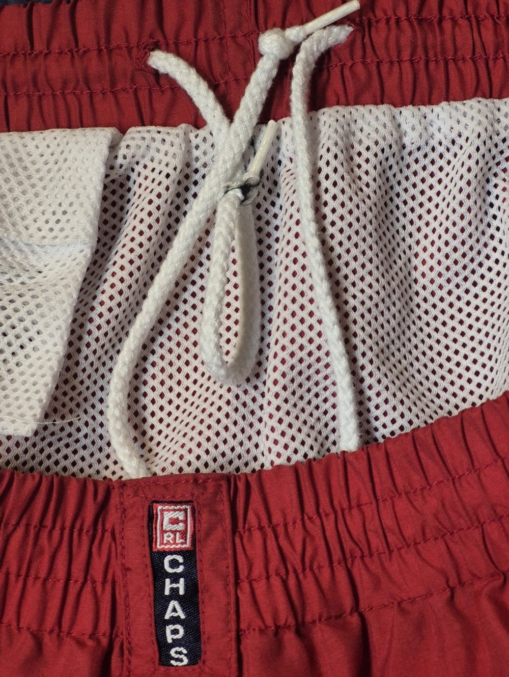 Vintage 90s Chaps Ralph Lauren Swim Trunks Red Nylon Logo XL Short Inseam - Picture 11 of 14